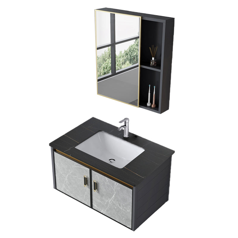 Single Sink Vanity Rectangular Modern Wall Mount Mirror Bathroom Vanity with 2 Doors