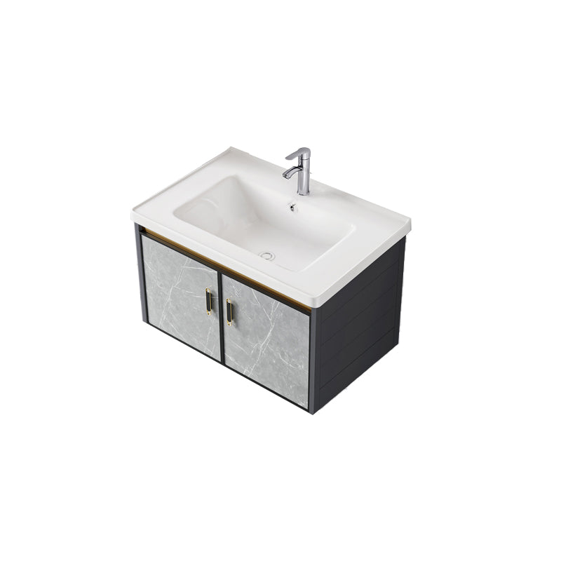 Single Sink Vanity Rectangular Modern Wall Mount Mirror Bathroom Vanity with 2 Doors