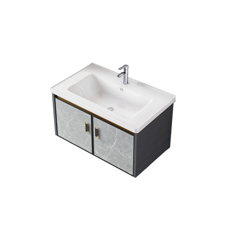 Single Sink Vanity Rectangular Modern Wall Mount Mirror Bathroom Vanity with 2 Doors