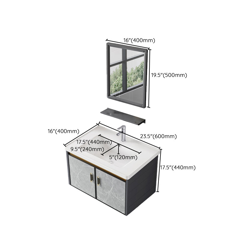 Single Sink Vanity Rectangular Modern Wall Mount Mirror Bathroom Vanity with 2 Doors