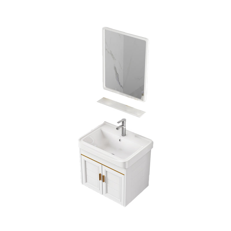 2 Doors Bath Vanity White Mirror Rectangular Single Sink Wall-Mounted Bathroom Vanity