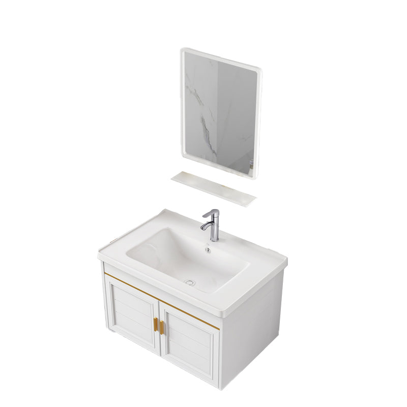 2 Doors Bath Vanity White Mirror Rectangular Single Sink Wall-Mounted Bathroom Vanity