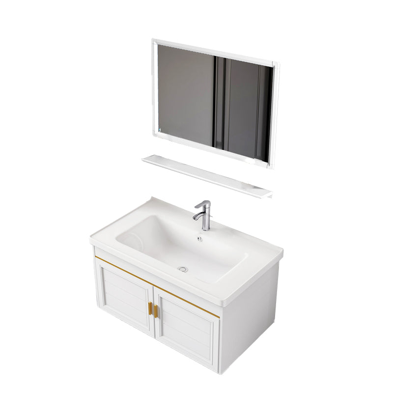 2 Doors Bath Vanity White Mirror Rectangular Single Sink Wall-Mounted Bathroom Vanity