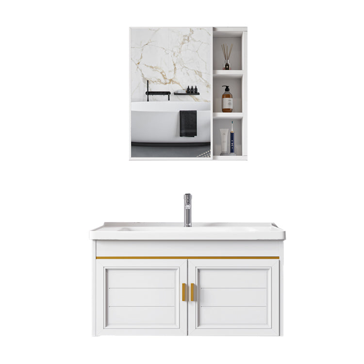 2 Doors Bath Vanity White Mirror Rectangular Single Sink Wall-Mounted Bathroom Vanity