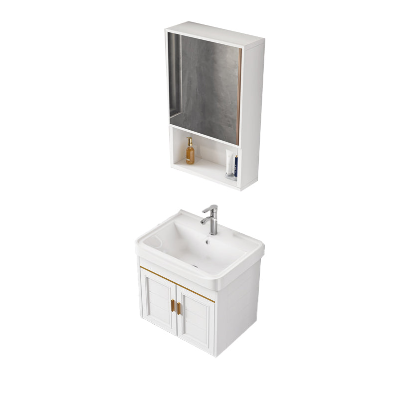 2 Doors Bath Vanity White Mirror Rectangular Single Sink Wall-Mounted Bathroom Vanity