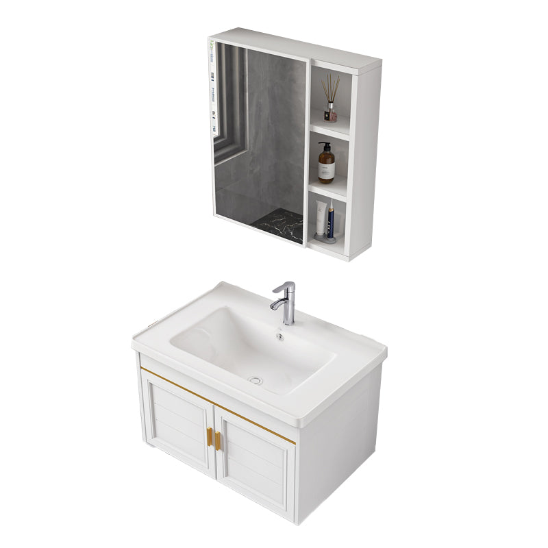 2 Doors Bath Vanity White Mirror Rectangular Single Sink Wall-Mounted Bathroom Vanity