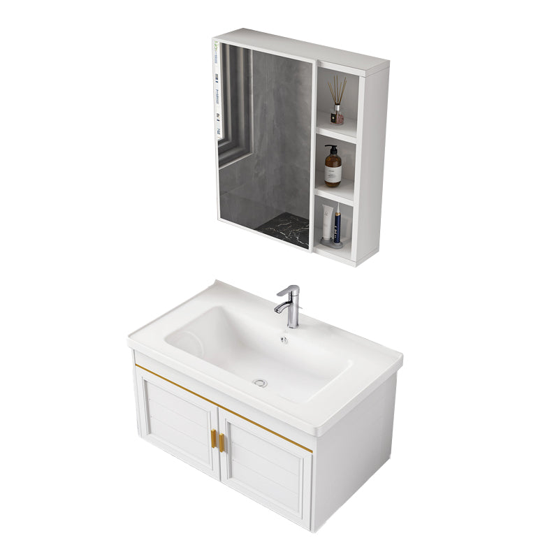 2 Doors Bath Vanity White Mirror Rectangular Single Sink Wall-Mounted Bathroom Vanity