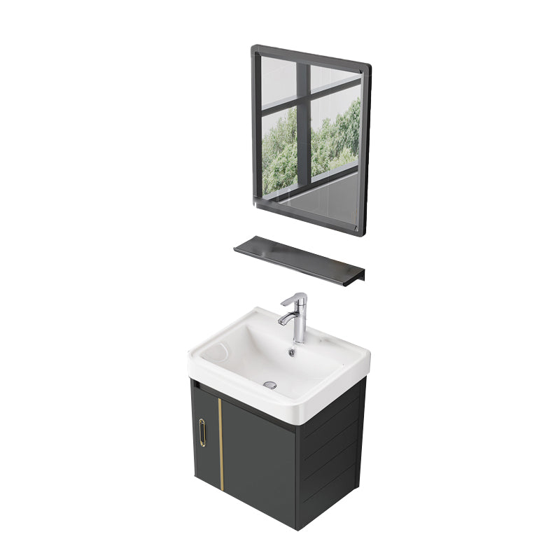 Glam Vanity Wall Mount Single Sink Metal Frame Rectangular Mirror Vanity with 2 Doors