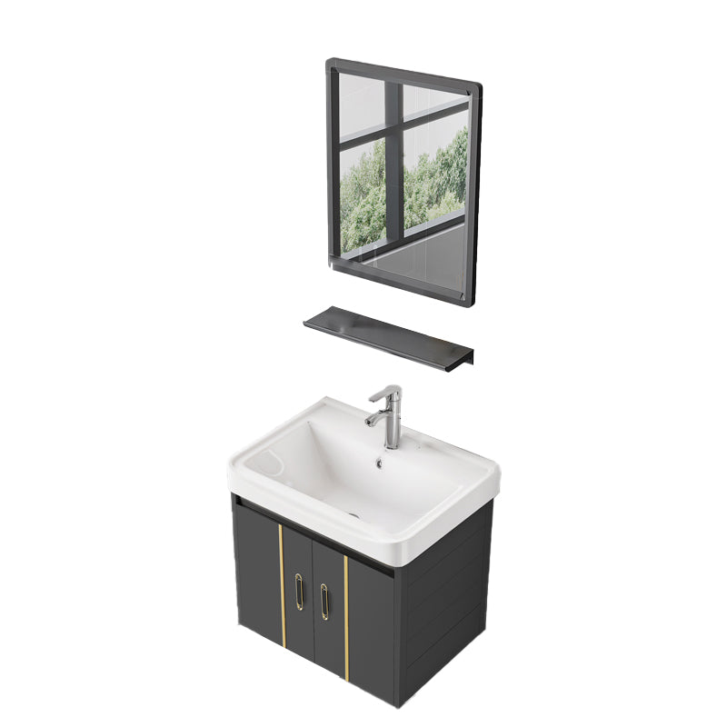 Glam Vanity Wall Mount Single Sink Metal Frame Rectangular Mirror Vanity with 2 Doors