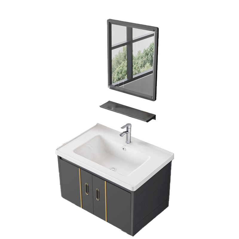 Glam Vanity Wall Mount Single Sink Metal Frame Rectangular Mirror Vanity with 2 Doors