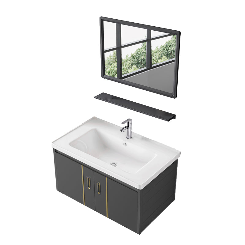 Glam Vanity Wall Mount Single Sink Metal Frame Rectangular Mirror Vanity with 2 Doors