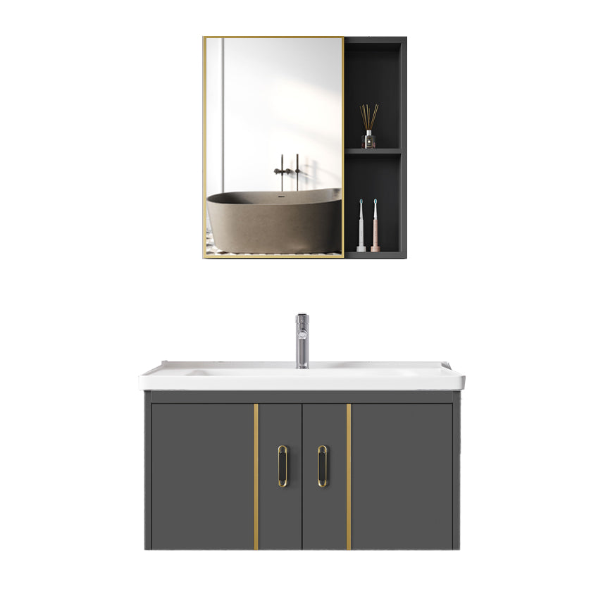 Glam Vanity Wall Mount Single Sink Metal Frame Rectangular Mirror Vanity with 2 Doors