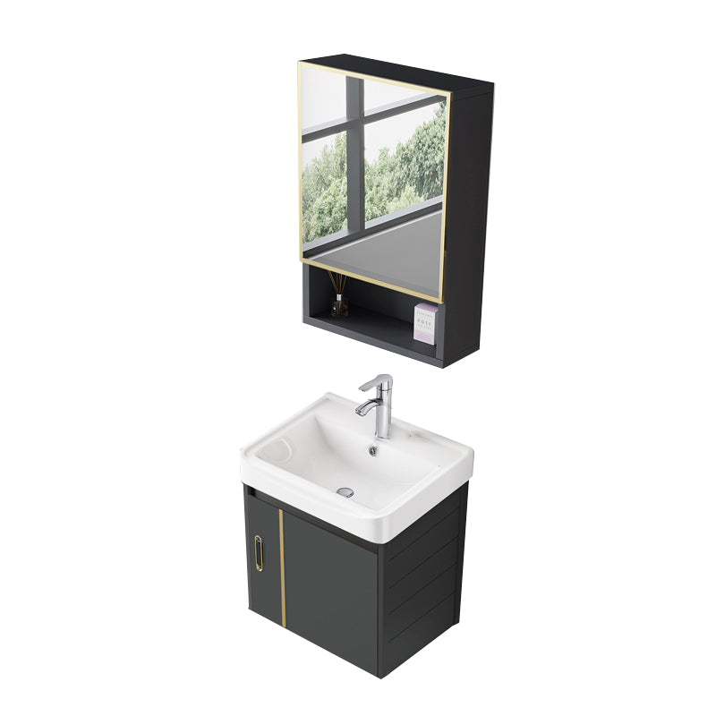 Glam Vanity Wall Mount Single Sink Metal Frame Rectangular Mirror Vanity with 2 Doors