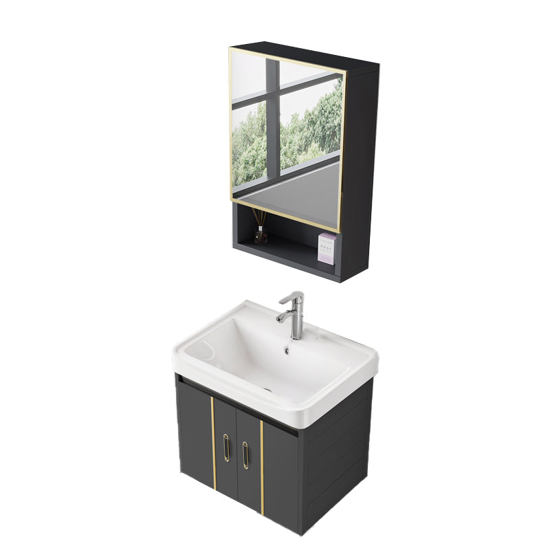 Glam Vanity Wall Mount Single Sink Metal Frame Rectangular Mirror Vanity with 2 Doors