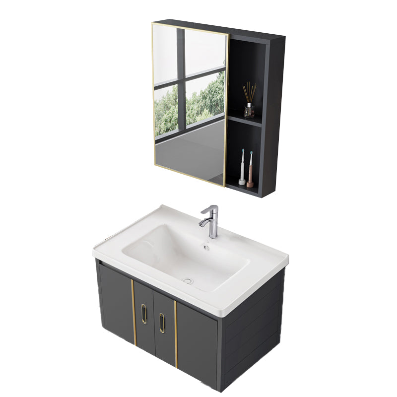 Glam Vanity Wall Mount Single Sink Metal Frame Rectangular Mirror Vanity with 2 Doors