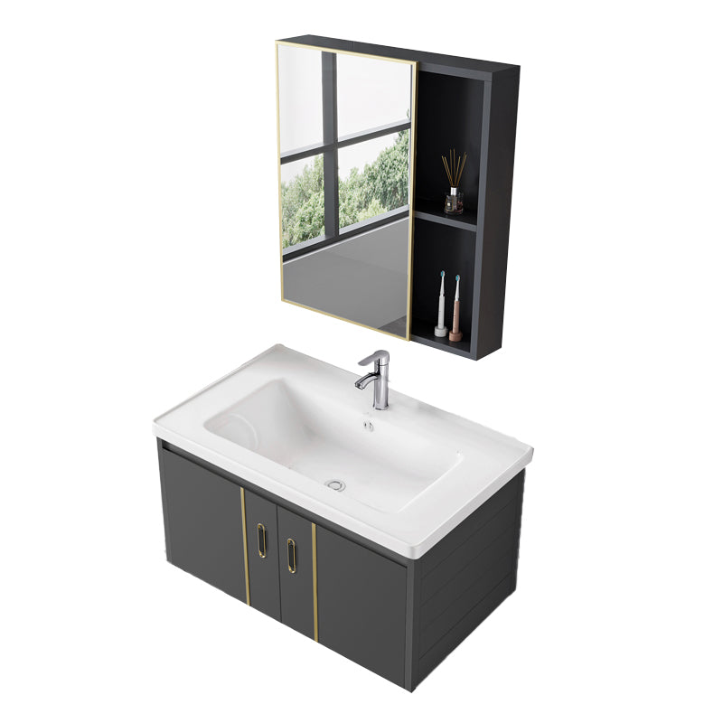 Glam Vanity Wall Mount Single Sink Metal Frame Rectangular Mirror Vanity with 2 Doors