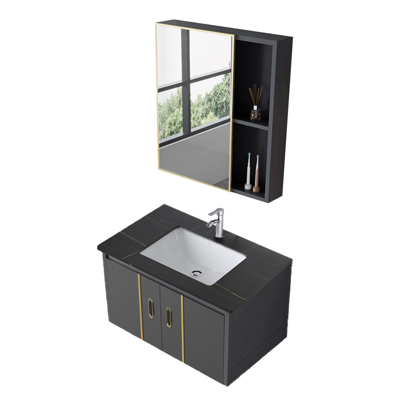 Glam Vanity Wall Mount Single Sink Metal Frame Rectangular Mirror Vanity with 2 Doors