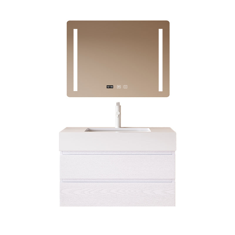 White Bath Vanity Wall Mount Single Sink Rectangular 2 Drawers Wood Frame Vanity