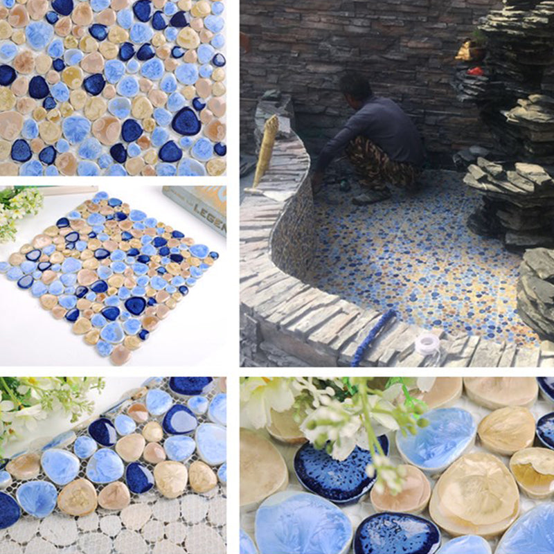 Square Flowerbed Tile Straight Edge Pebbles Design Singular Flowerbed Tile