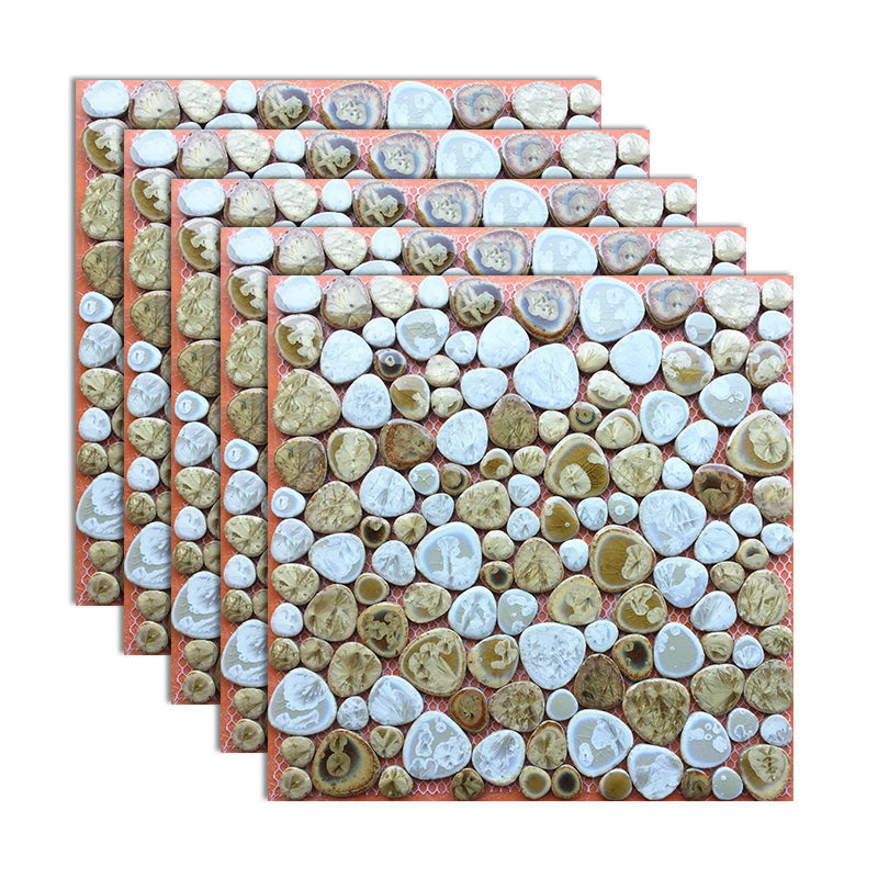 Square Flowerbed Tile Straight Edge Pebbles Design Singular Flowerbed Tile