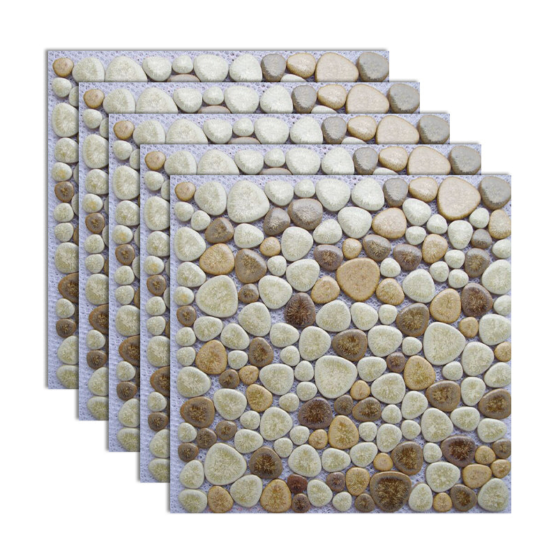 Square Flowerbed Tile Straight Edge Pebbles Design Singular Flowerbed Tile