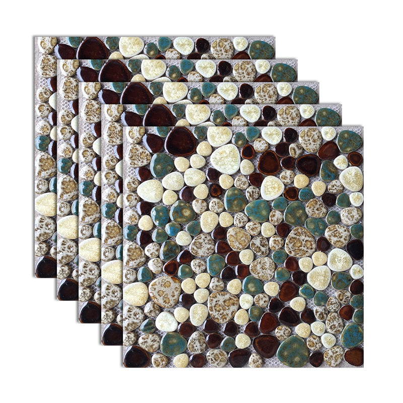 Square Flowerbed Tile Straight Edge Pebbles Design Singular Flowerbed Tile