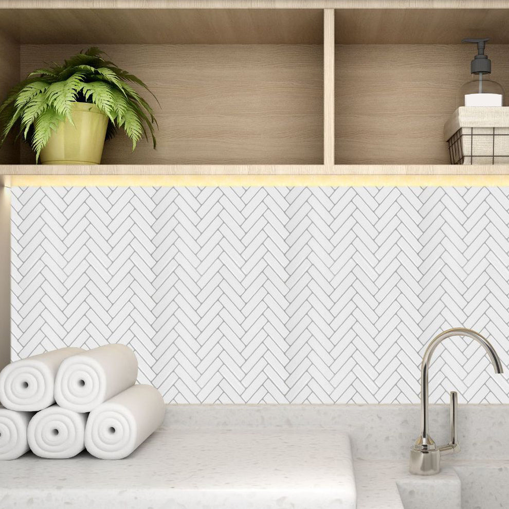 Modern Peel and Stick Tiles PVC Herringbone Peel and Stick Backsplash Wall Tile