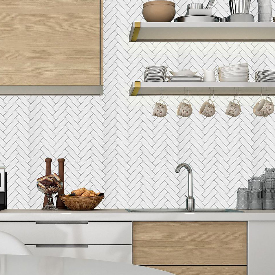 Modern Peel and Stick Tiles PVC Herringbone Peel and Stick Backsplash Wall Tile