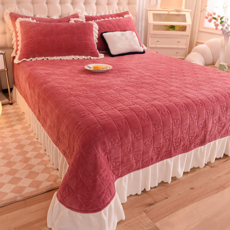 Flannel Bed Sheet Set Breathable Pure Color Fade Resistant Soft Bed Sheet