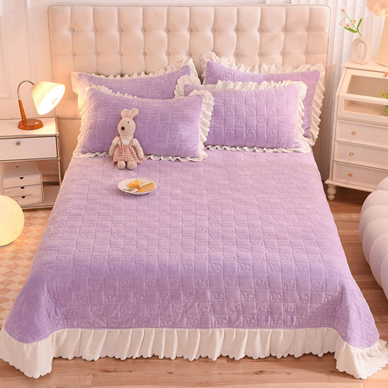 Flannel Bed Sheet Set Breathable Pure Color Fade Resistant Soft Bed Sheet