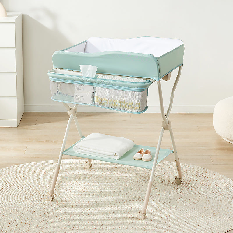 Modern Metal Baby Changing Table Flat Top Changing Table with 4 Wheels