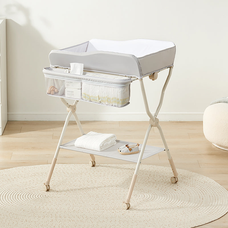 Modern Metal Baby Changing Table Flat Top Changing Table with 4 Wheels