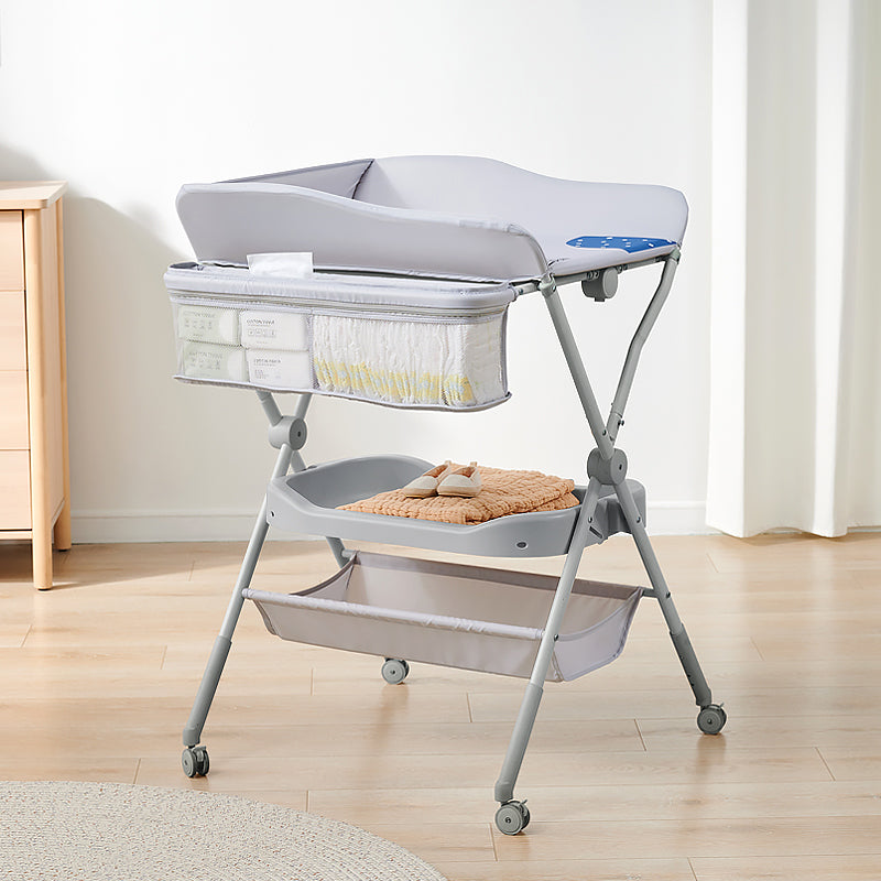 Modern Metal Baby Changing Table Flat Top Changing Table with 4 Wheels