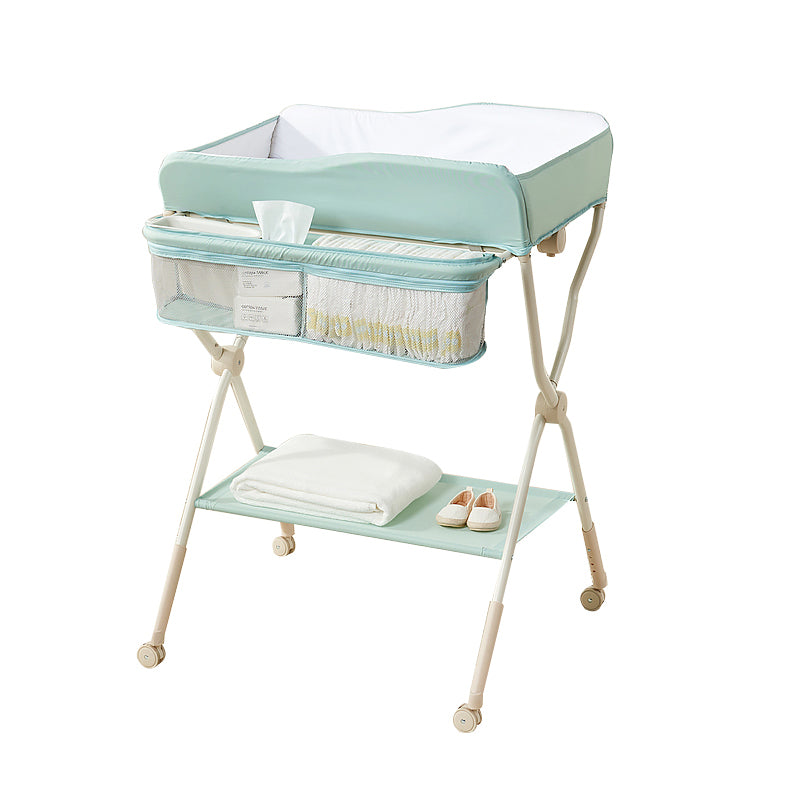 Modern Metal Baby Changing Table Flat Top Changing Table with 4 Wheels