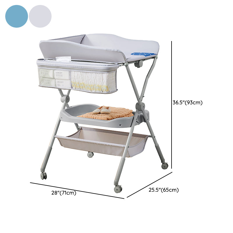 Modern Metal Baby Changing Table Flat Top Changing Table with 4 Wheels