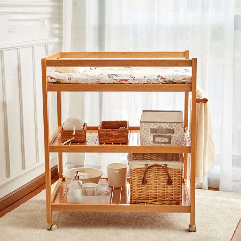 Modern Wooden Baby Changing Table Flat Top Changing Table With Wheels