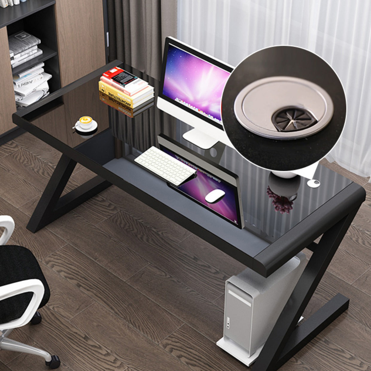 Modern Glass Top Gaming Desk 29.53-inch Tall Rectangular Computer Desk