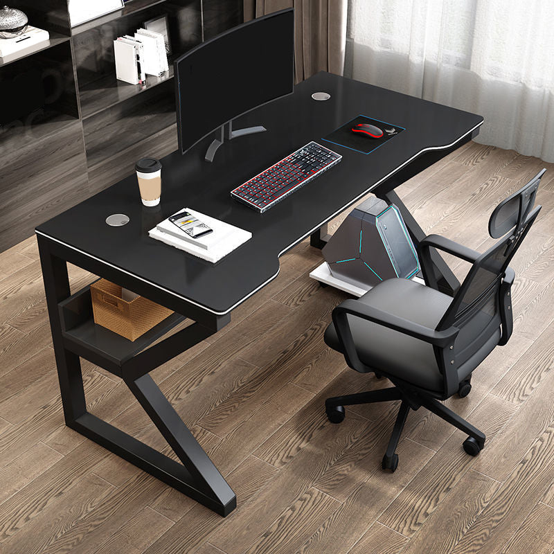 Contemporary Wooden Computer Desk Antique Finish Gaming Desk with Steel Legs