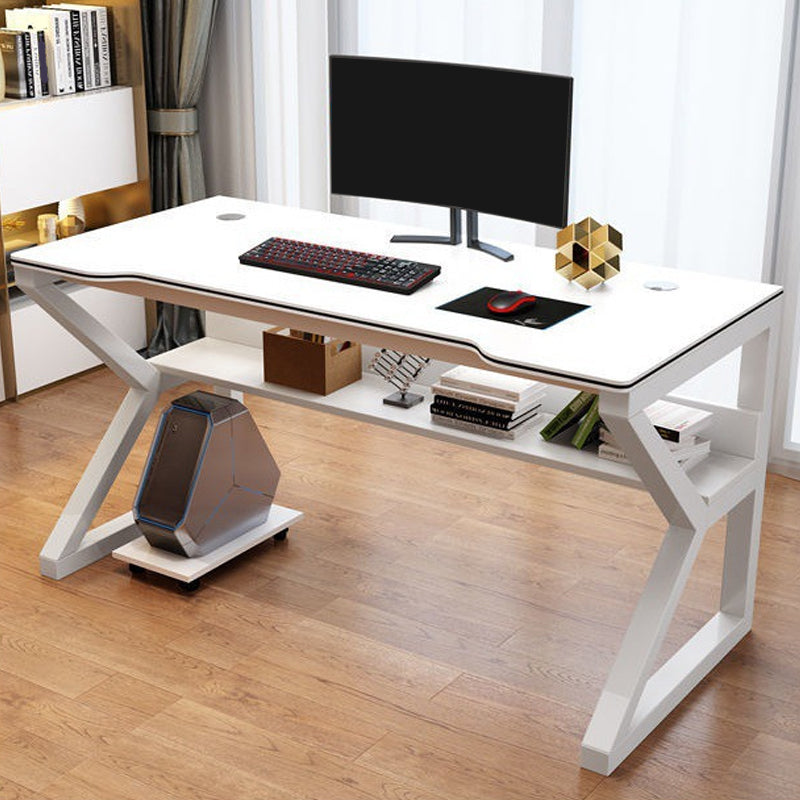 Contemporary Wooden Computer Desk Antique Finish Gaming Desk with Steel Legs