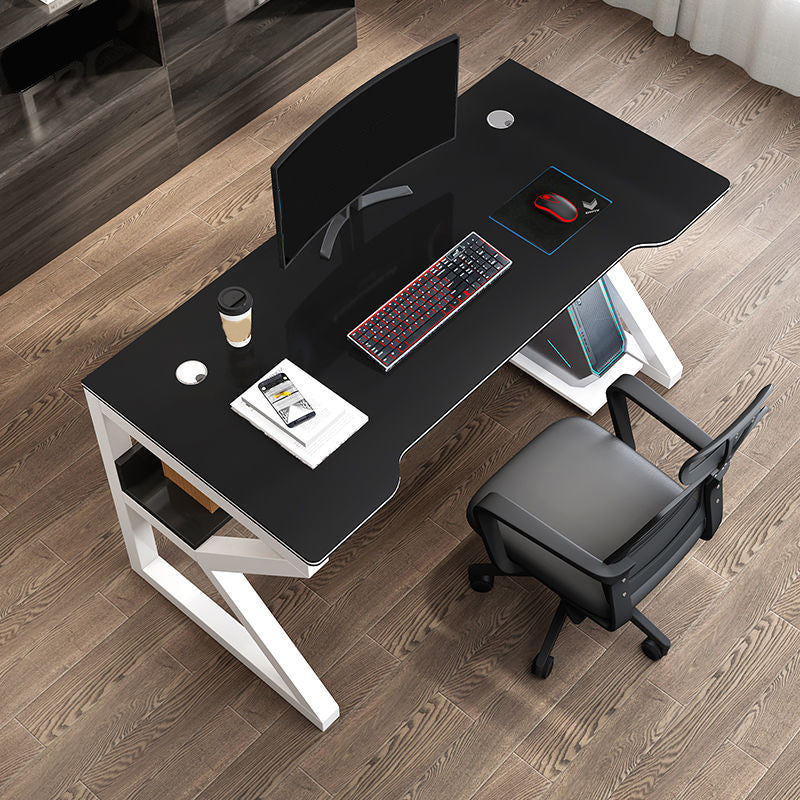 Contemporary Wooden Computer Desk Antique Finish Gaming Desk with Steel Legs