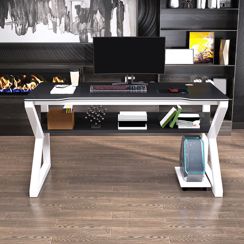 Contemporary Wooden Computer Desk Antique Finish Gaming Desk with Steel Legs