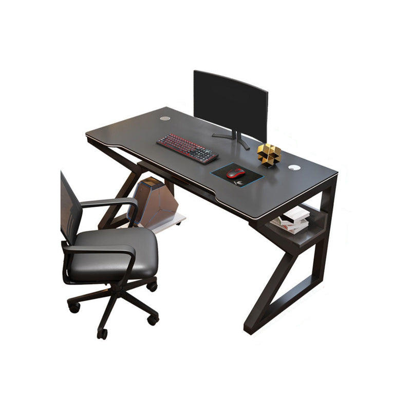 Contemporary Wooden Computer Desk Antique Finish Gaming Desk with Steel Legs