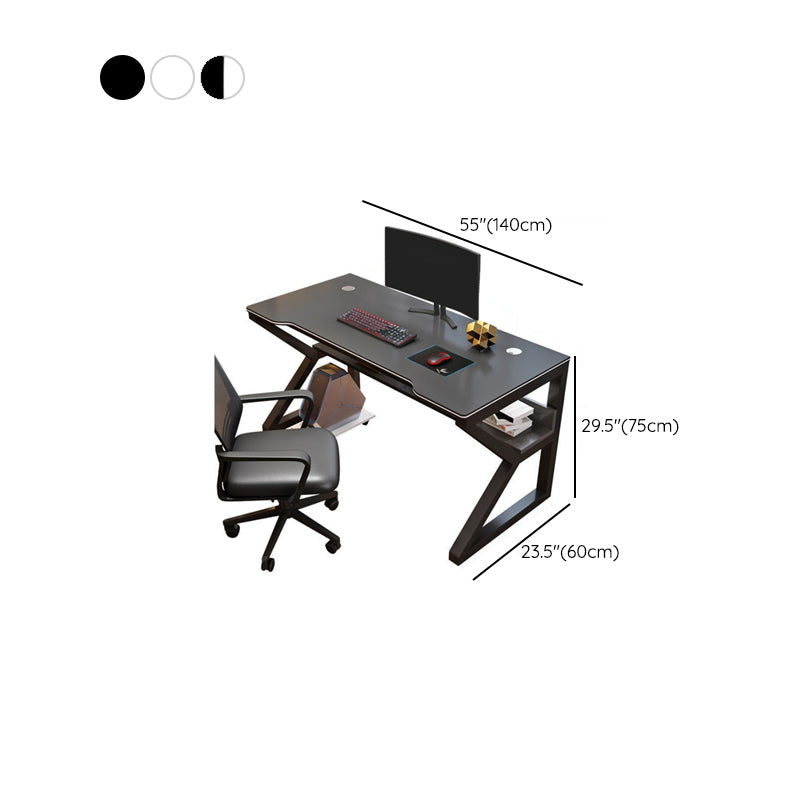 Contemporary Wooden Computer Desk Antique Finish Gaming Desk with Steel Legs