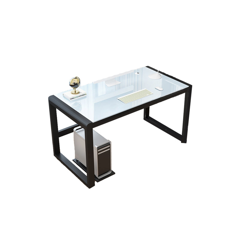 Glass Top Rectangular Gaming Desk Modern 29.53" Tall Computer Desk with Sled Base