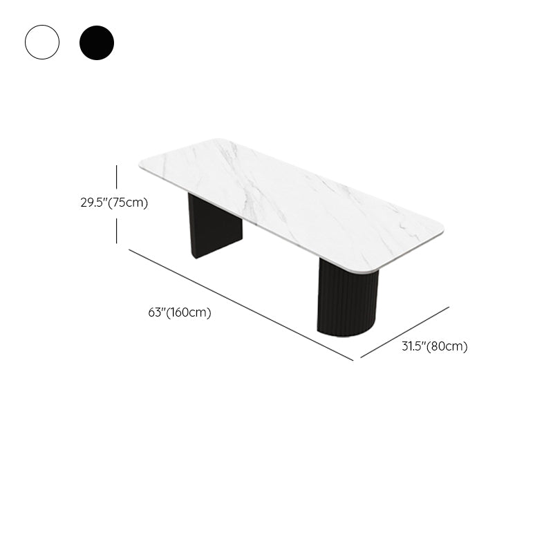 Stone Office Desk Rectangular Shape Conference Table with 2-Legs in Black/White