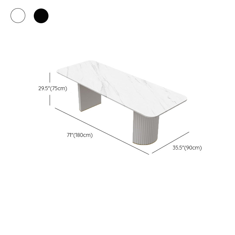 Stone Office Desk Rectangular Shape Conference Table with 2-Legs in Black/White