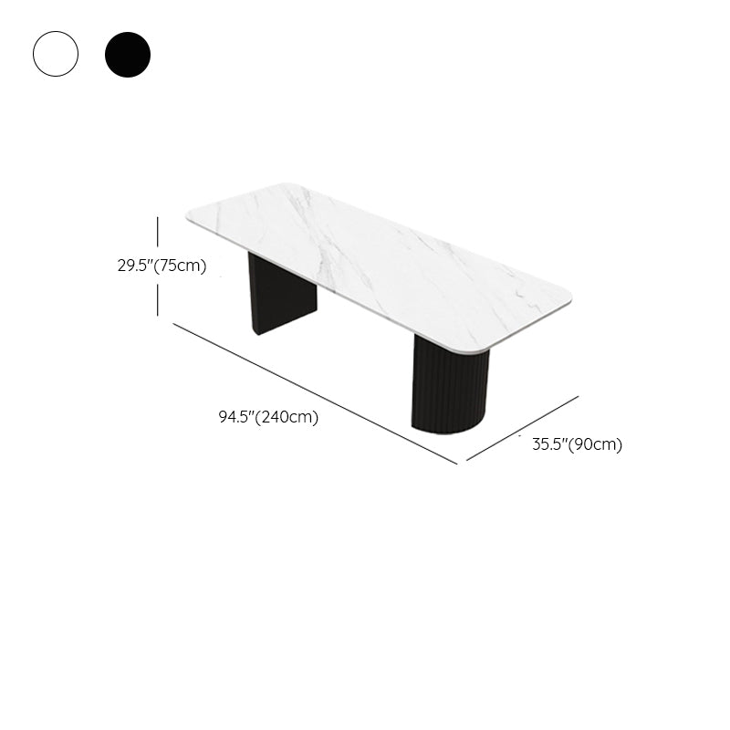 Stone Office Desk Rectangular Shape Conference Table with 2-Legs in Black/White