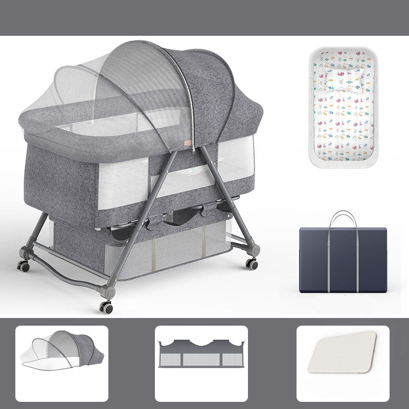 Foldable and Convertible Crib Cradle Square Metal Bassinet with Wheel