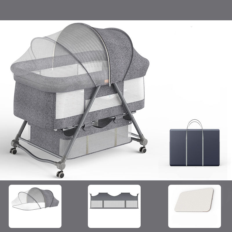 Foldable and Convertible Crib Cradle Square Metal Bassinet with Wheel