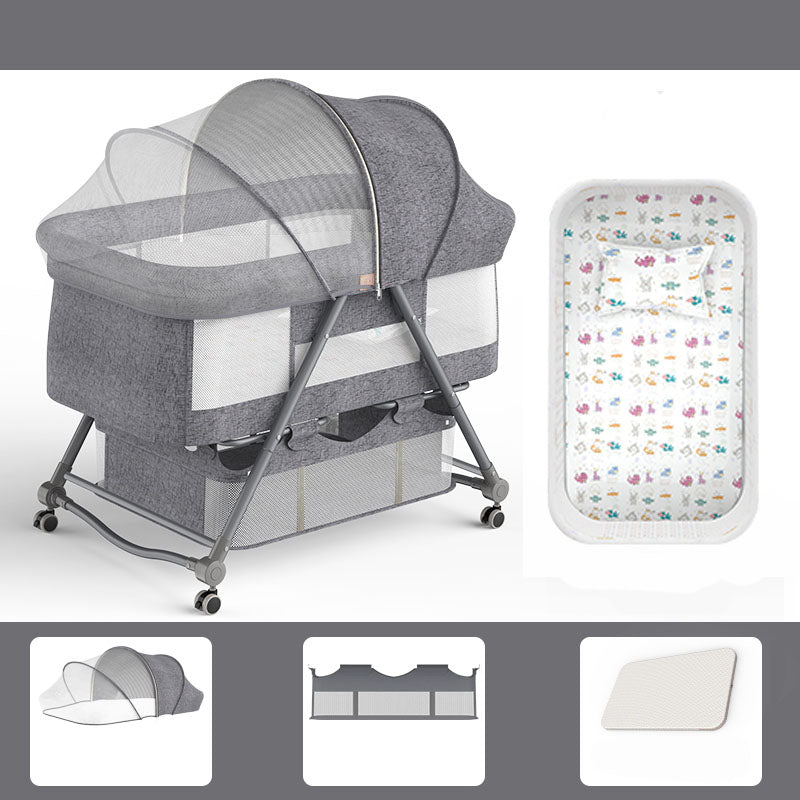 Foldable and Convertible Crib Cradle Square Metal Bassinet with Wheel